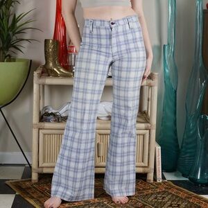 Vintage 70s blue and red plaid high rise bell bottoms